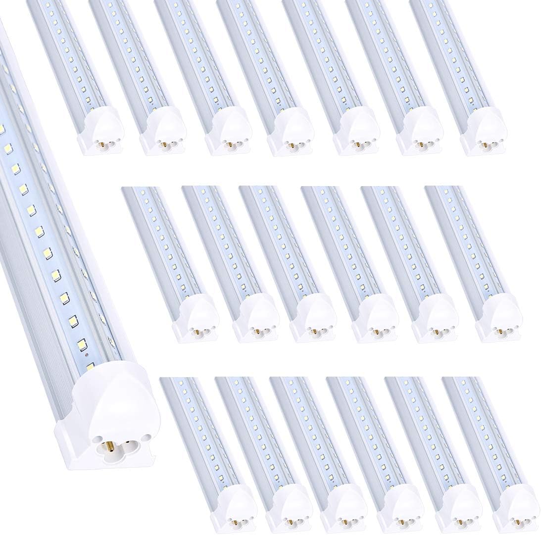 LED Shop Light 6ft, 42W LED Tube Light Fixture, Clear Cover Cool White 6000K, V-Shaped Integrated Fixture for Cooler Door Lighting, 20-Pack