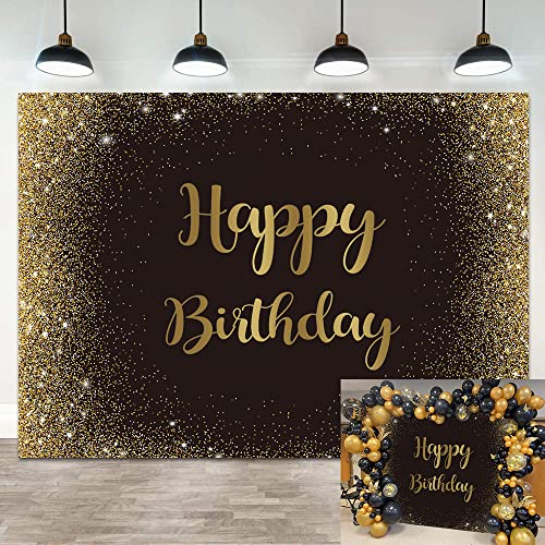 Joyeux Anniversaire fête Fond Noir et Or Paillettes Bokeh Paillettes Points Photographie fête Hommes Adulte Anniversaire Fond décoration 2,1 x 1,5 m