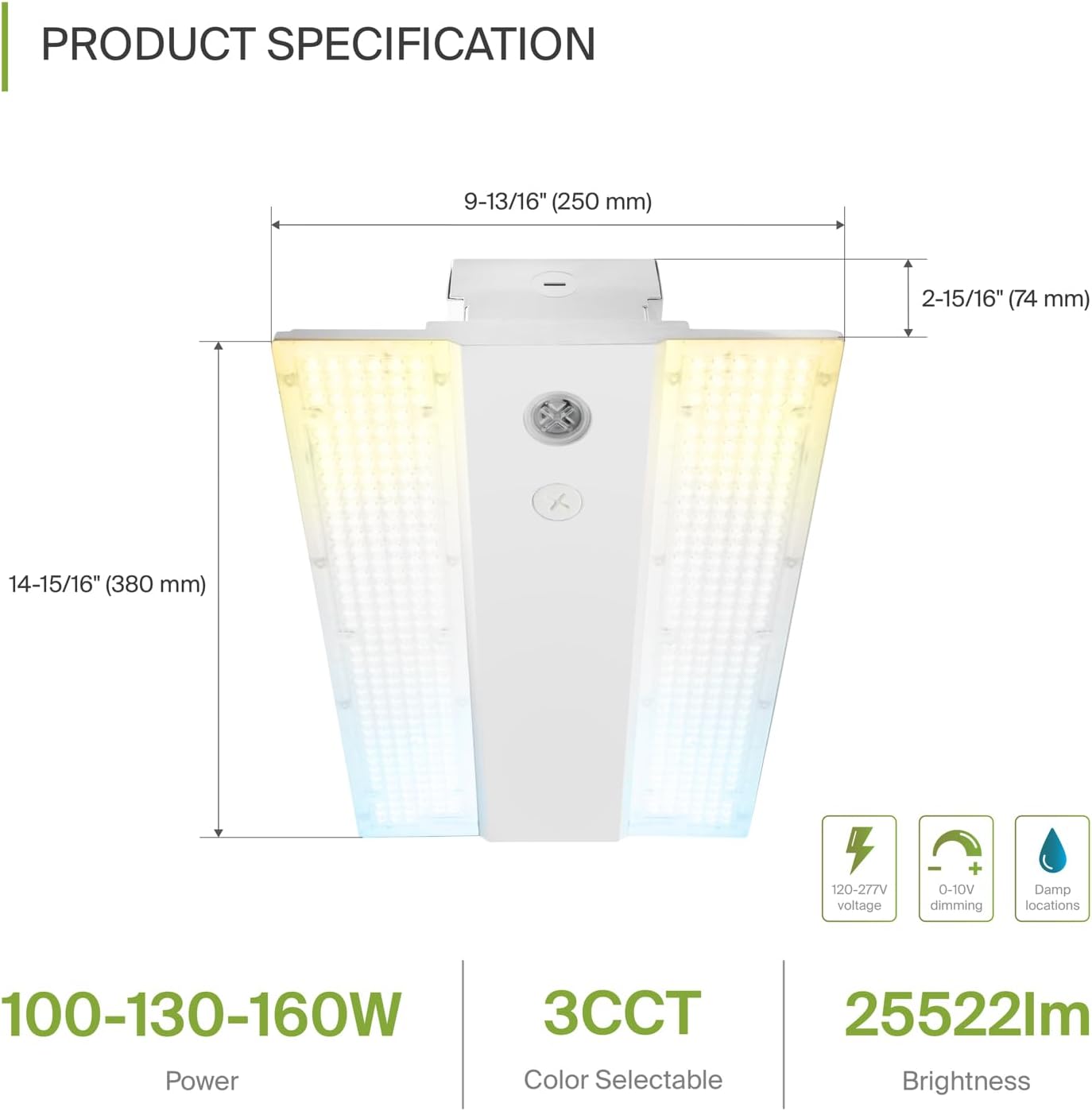 ASD LED Linear High Bay Light with Q-Base Power Adjustable 100/130/160W 120-277V CCT Selectable 3500/4000/5000K IK10 Dimmable UL DLC Premium, Commercial Bay Lighting for Warehouse Shop
