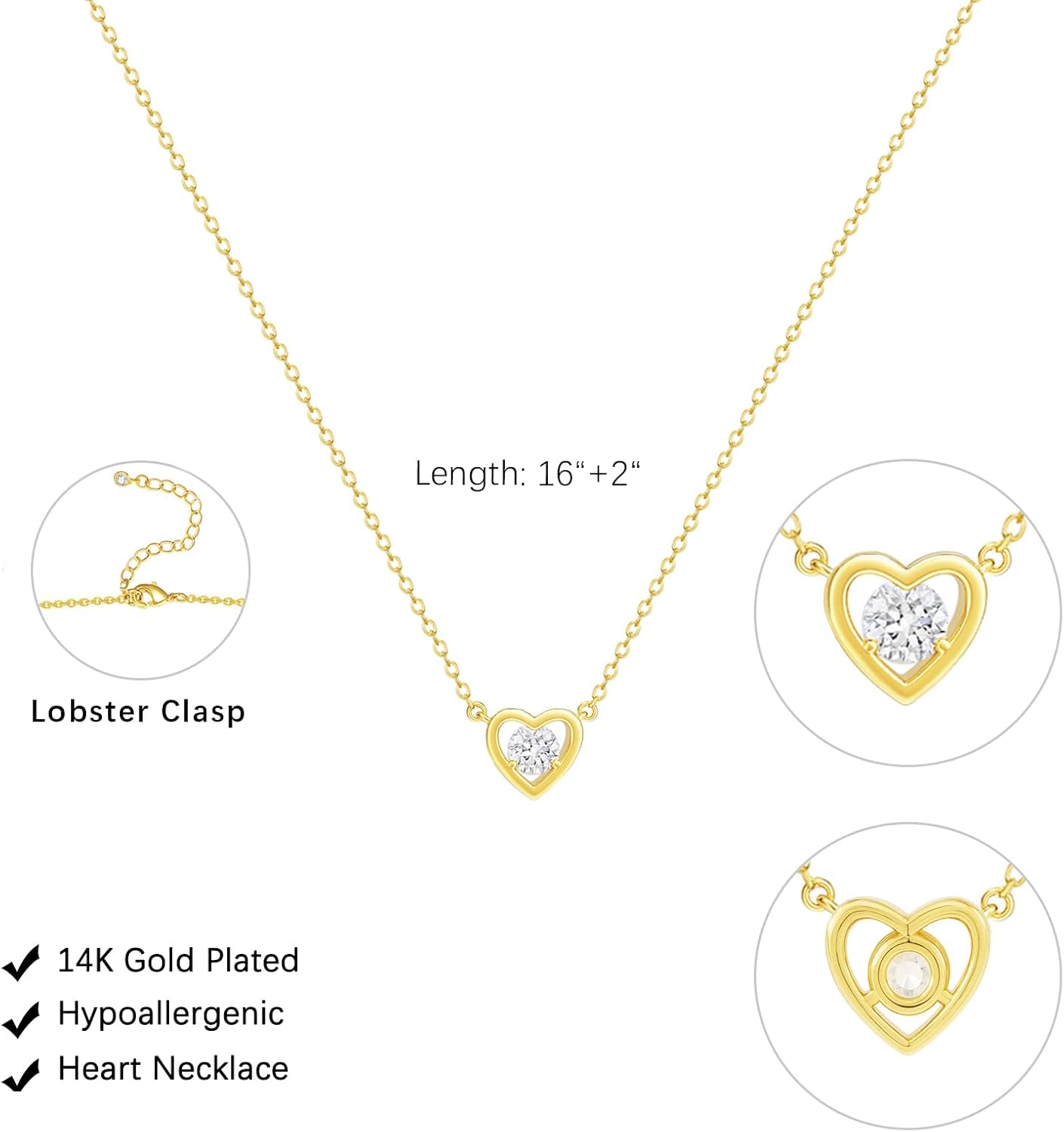 Gold Necklace for Women Dainty Heart Necklace 14K Gold Plated Tiny CZ Diamond Necklace Simple Jewelry for Women Gifts - Image 4