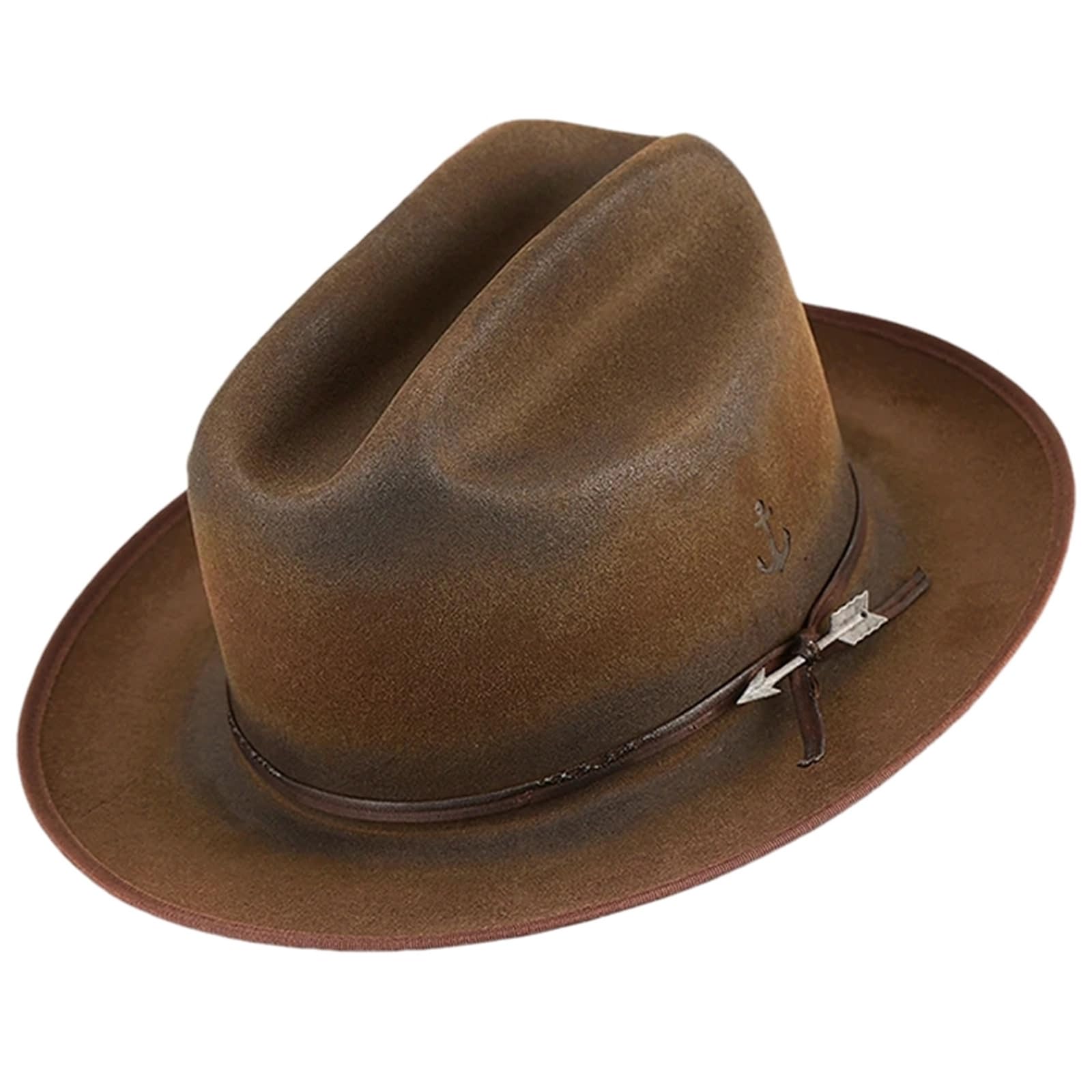TAKSUN Wide Brim Fedora Hats for Men Women Wool Felt Rancher Hat with Distressed/Burned Handmade