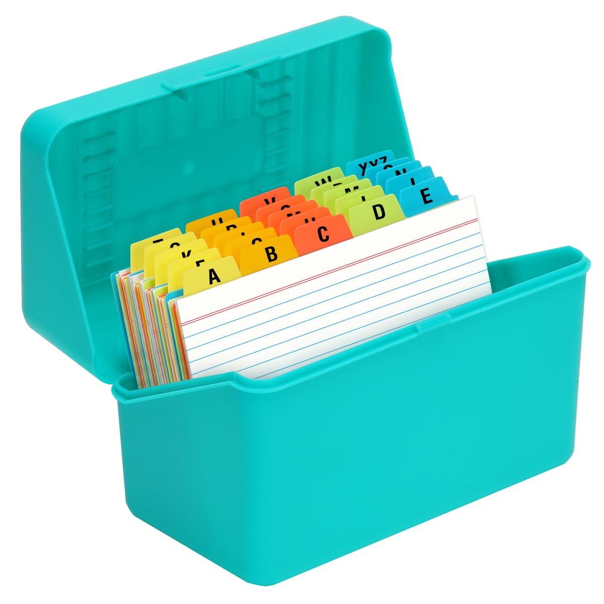 H4D 4x6 Index Card Holder with 100 Heavyweight Ruled Index Cards and 25 Plastic Dividers, Teal