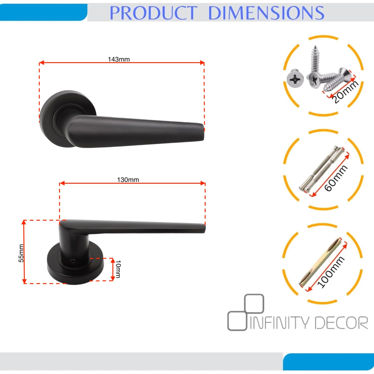 Infinity Decor Matt Black Sprung Lever Latch on Round Rose Door Handles Set Passage Pull Handles - for Interior & Exterior Use - Image 3