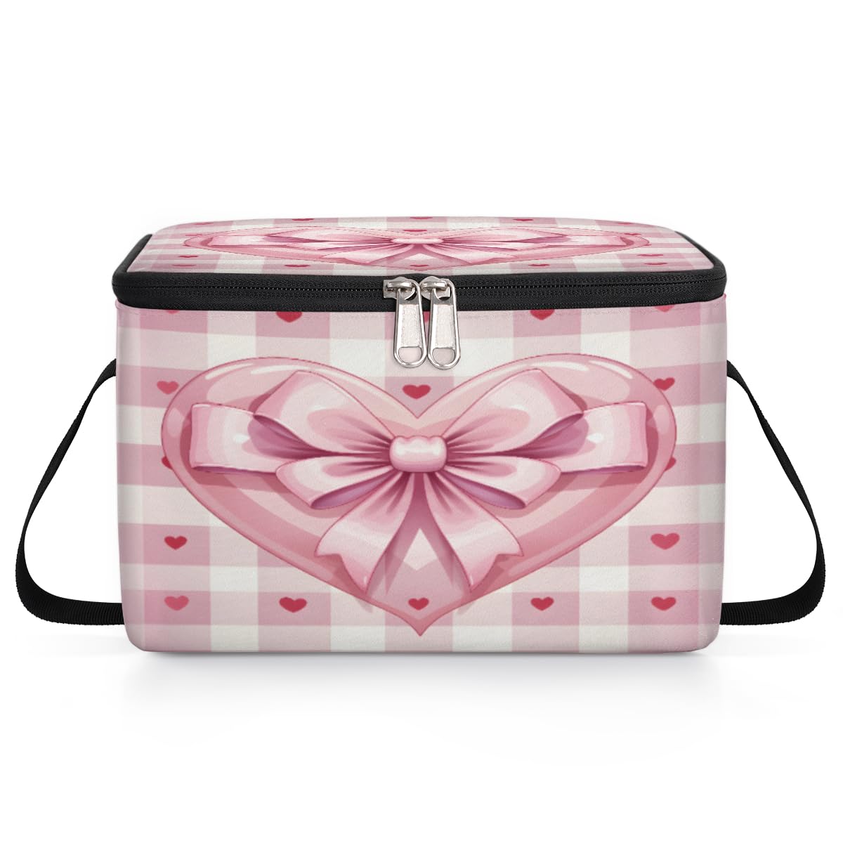 GzLeyigou Pinks Heart for Valentine's Day Lunch Bags for Women Men 9 Cans, Hot & Cold Food Delivery Bag Insulated Grocery Bag Insulated Lunch Box Cooler Bag for Office Work Picnic Beach