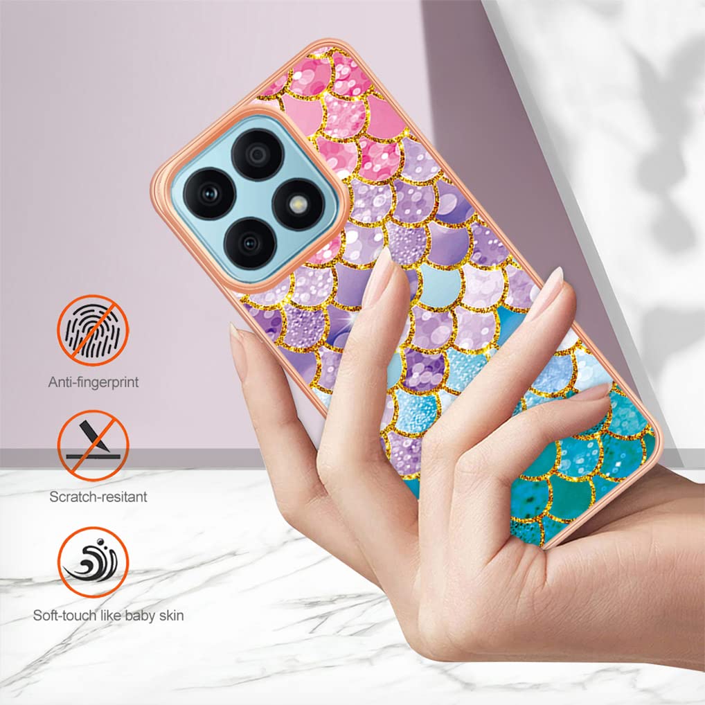 SEAHAI Cover per Honor X8a, Custodia Protettiva Ultra Sottile ed Elegante in Silicone TPU Flessibile, Glitter Modelli Colorful Cover Antiurto Case - Marmo Bianco