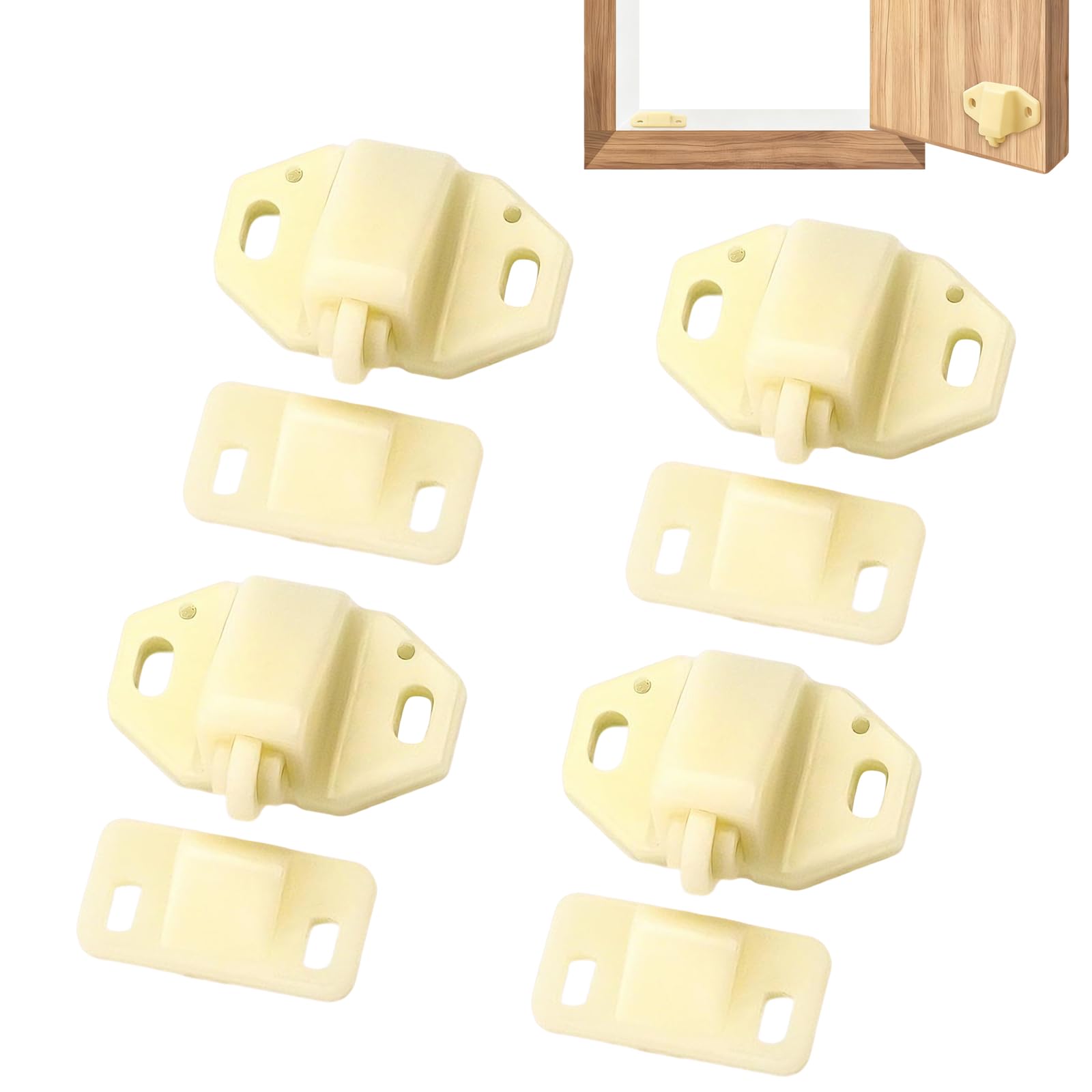 VBSYUYQ 4 Pack Beige ABS Double Roller Cabinet Door Catch Latches