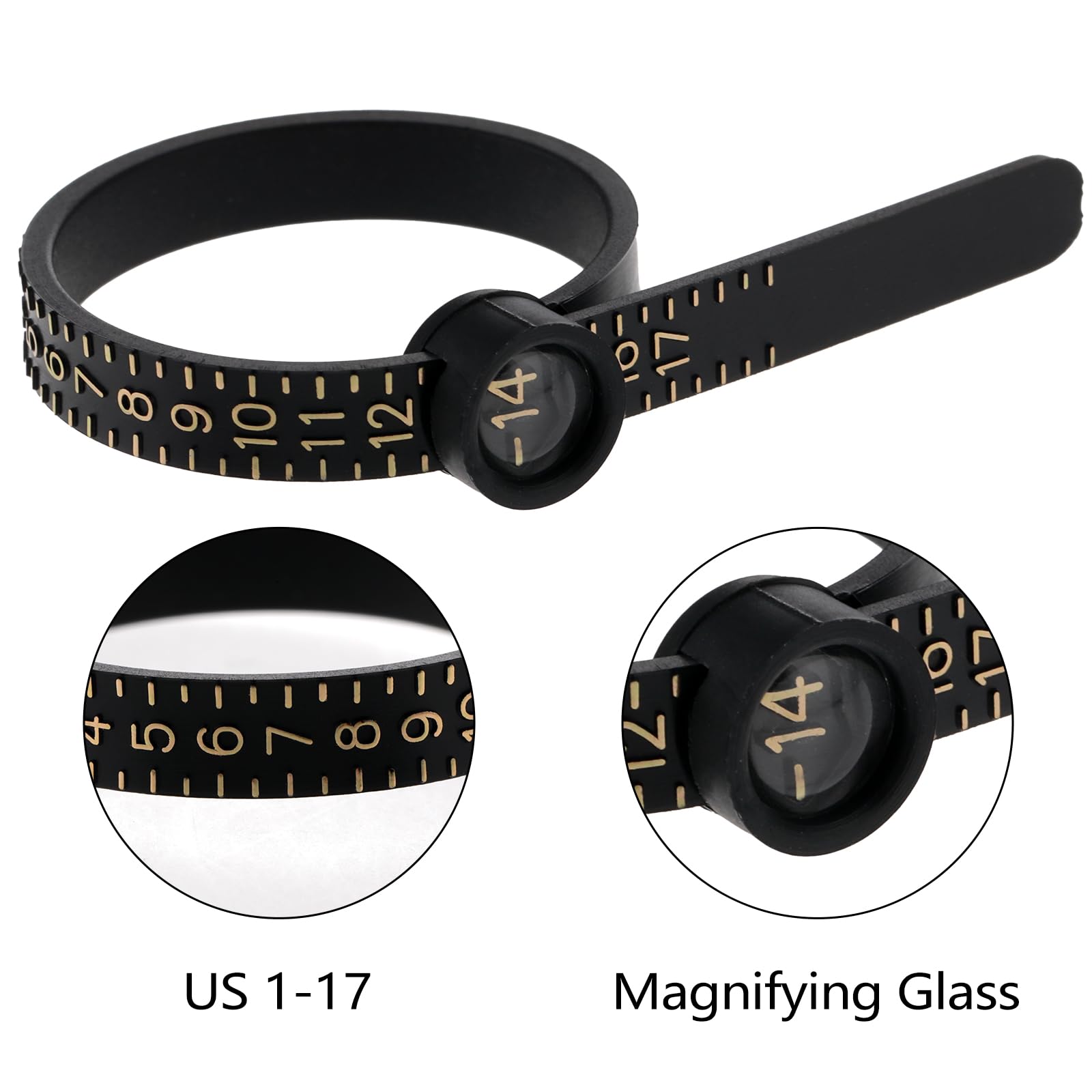 WLLHYF Narzędzie pomiarowe Ring Sizer 2 szt. czarno-białe wielokrotnego użytku palec USA miernik rozmiaru plastikowe narzędzie pomiarowe z powiększonym szkłem do rozmiaru biżuterii