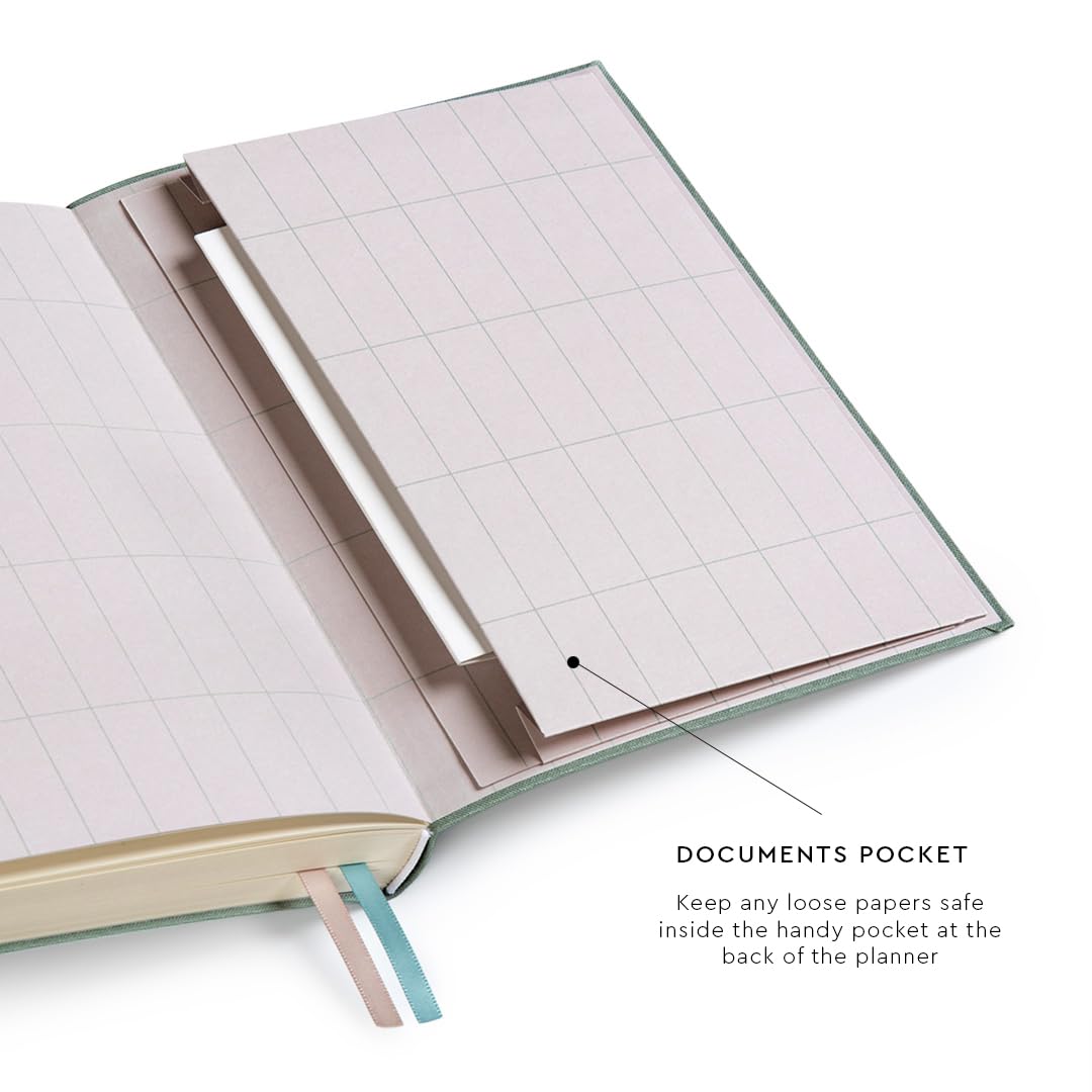 Agenda journalière non datée A5 couleur sauge avec calendrier horaire