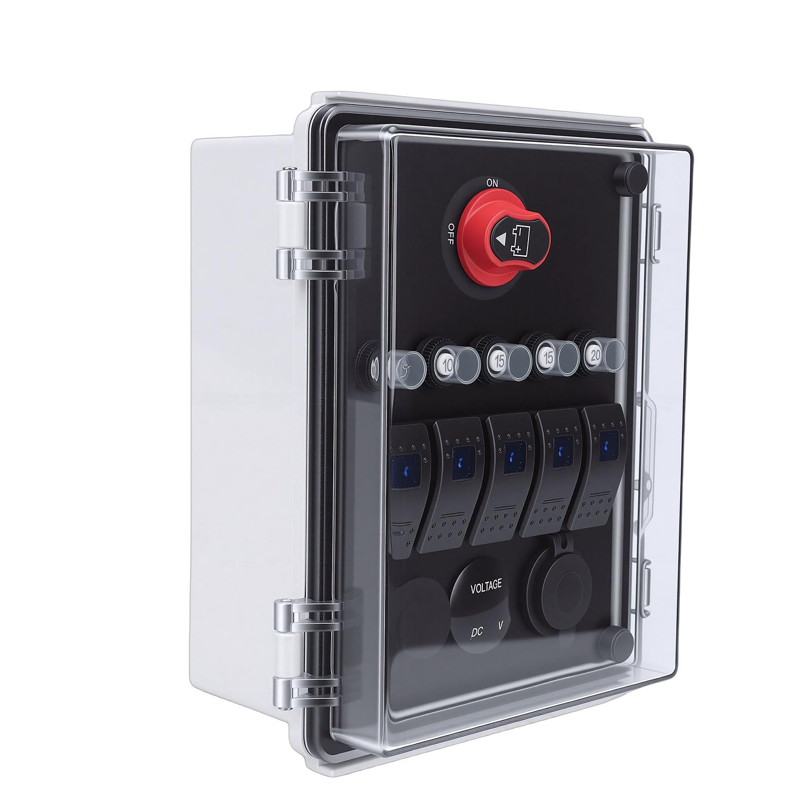 Asixxsix Panel de Interruptores Marinos, IP67, Resistente Al Agua, Caja de Interruptores Basculantes de 5 Bandas, 20 A, con Cargadores PD USB Duales, Enchufe para Encendedor de Cigarrillos,