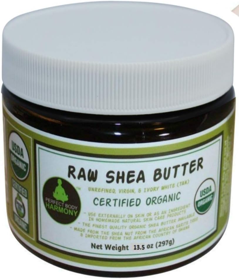 Unrefined Raw Shea Butter - Certified Organic; Premium, Imported African Ivory (Tan); 13.5 oz Lg Dark BPA Free JAR; Moisturizer Face, Body, Skin, Hair; Ingredient DIY Home Made Body Butters Skincare