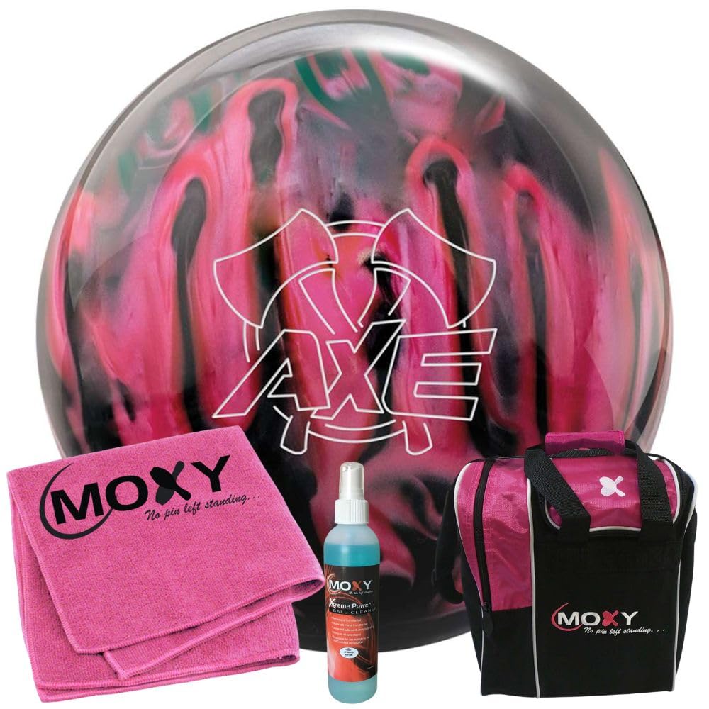 Bowlerstore Products Hammer Axe Pink/Smoke Bowling Ball | Moxy Strike Pink Bowling Bag | Moxy Pink Micro Fiber Towel | Moxy Xtreme Power Cleaner Package 12lbs