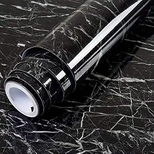 Veduaaru Innovation Black Wall Paper Sticker for Home Glossy Wallpaper and Furniture PVC Wallpapers for Walls Waterproof Flooring Sheets for Floor Full Room and Kitchen(Black Marble 45*300CM)