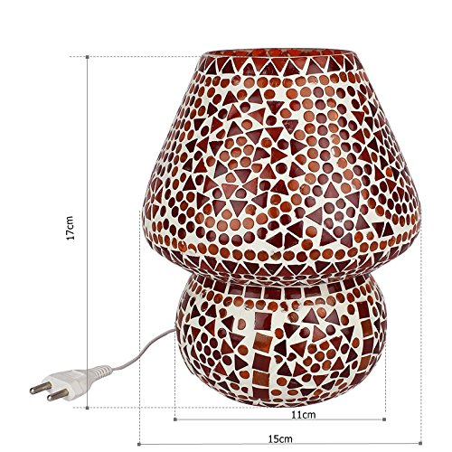 Image of Mushroom Shaped Glass Table lamp for Bedside Living & Home Decoration Turkish Lamp (Red, 6.5 inches, Bulb not Included).