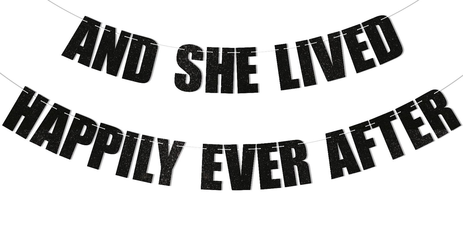 And She Lived Happily Ever After Banner - Divorced Party Decorations Funny Divorce and Break Up Party Decorations Black Glitter