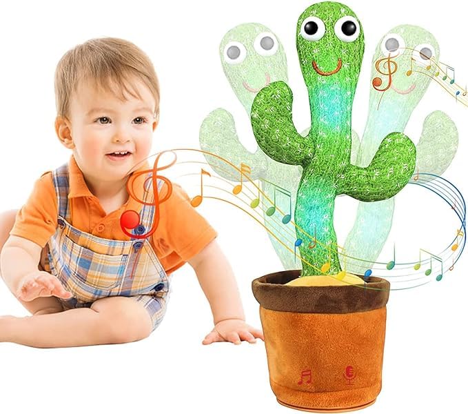 Dancing Cactus Mimicking Toy | Talking Singing Plush Doll | USB Charging | for Babies and Toddlers | Repeats What You Say | 120 Songs Built-in | LED Light Up | English & Spanish