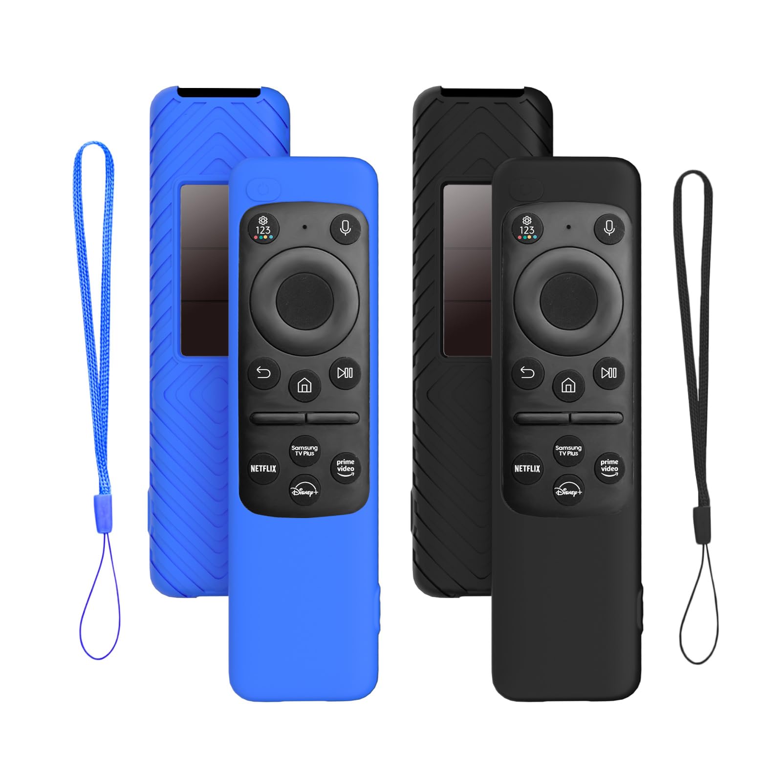2 Pezzi Custodia in Silicone Antishock per Telecomando Samsung TM2360E/BN59-01432A/BN59-01432J - Cover Protettiva con Design Accentato (Nero + Blu Reale) | Accessori per Smart TV Samsung