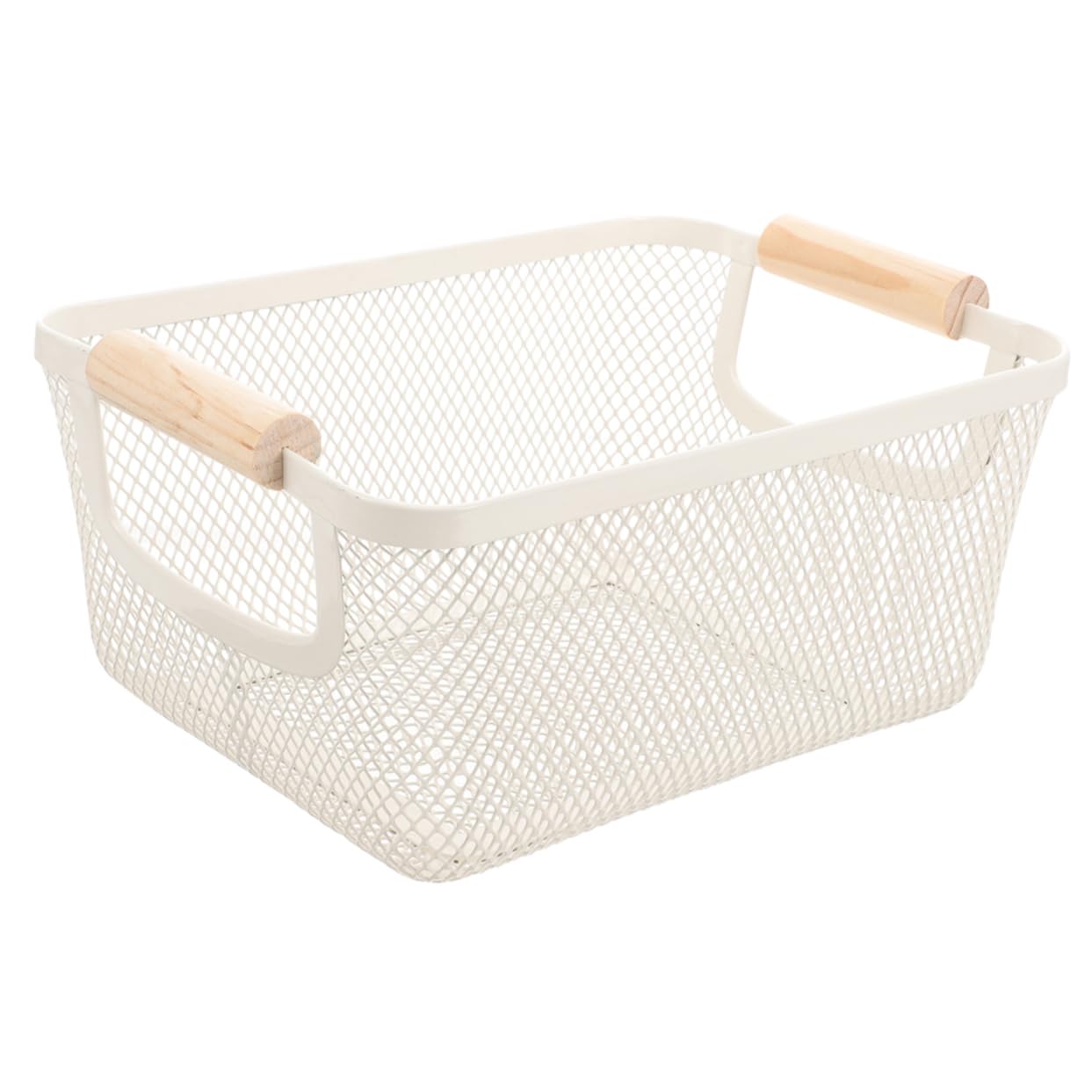 DOITOOL Cesta Organizadora de Alambre con Asa de Madera Clara Rectangular
