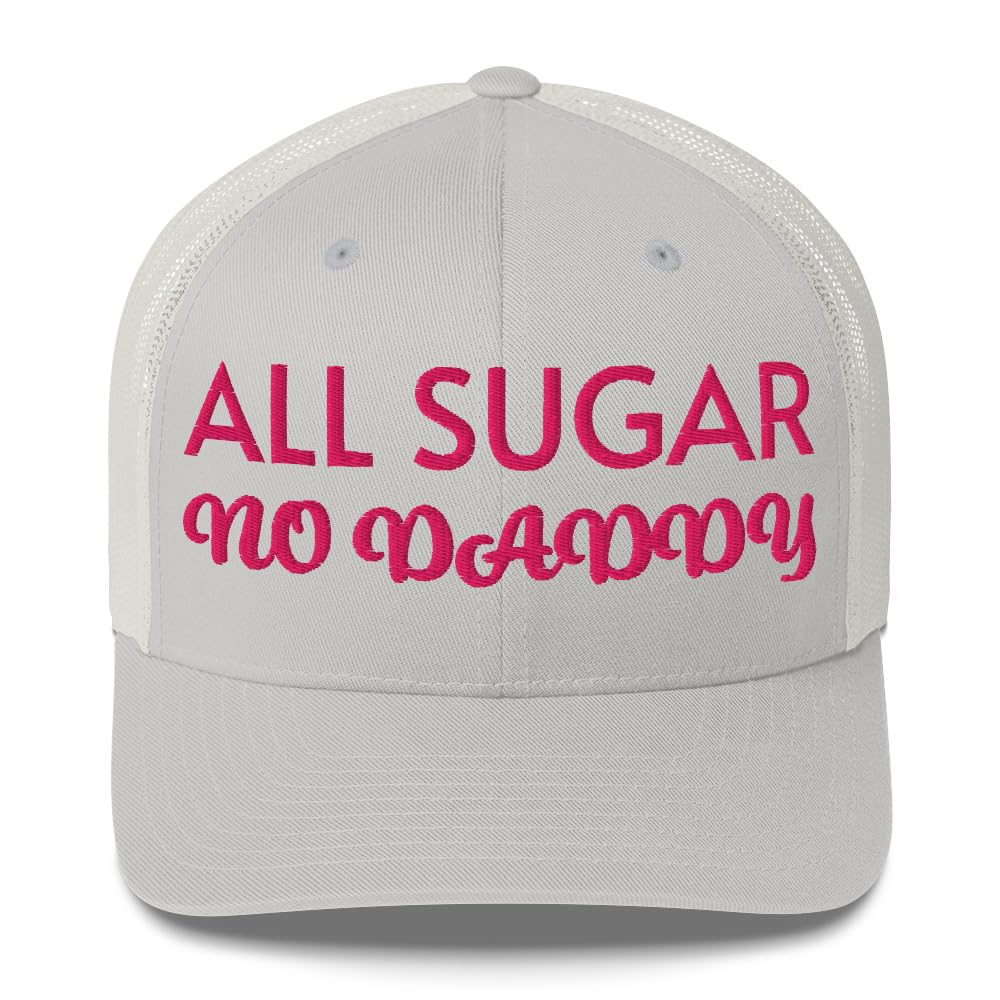 All Sugar No Daddy Trucker Hats Women, Birthday Gifts for Mom, Wife, Funny Embroidered Hat for Girls, Vintage Cap3 Silver