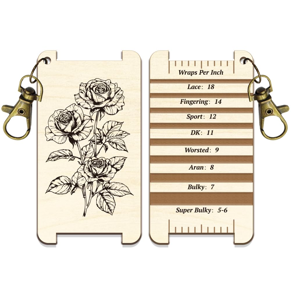 arricraft June Rose Spinning Control Tool, WPI Guide Gauge with Clasp Wood Yarn Wrap Guide Board with Diz for Spinners Yarn Measuring Tools Crochet Accessories