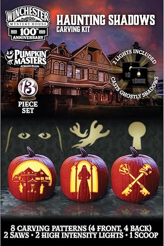 Winchester Mystery House - Kit de tallado de sombras inquietantes por Pumpkin Masters juego de 13 piezas, incluye luces emitidas sombras