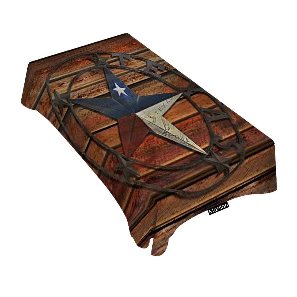 Moslion Decorative Rectangle Table Cloths Vintage Western Texas Star On Wood Board Tablecloth Table Cover for Dining/BBQ/Picnic/Coffee Table 60 X 104
