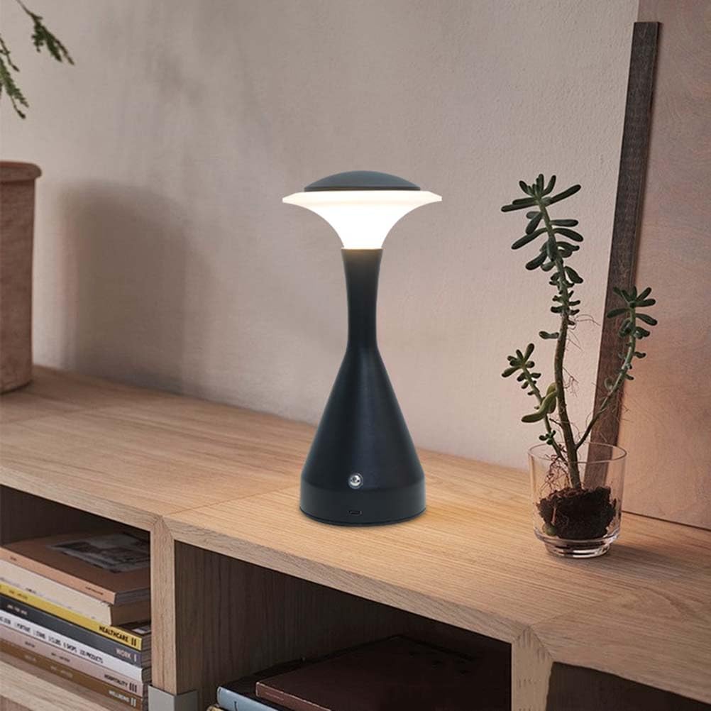 Lampka nocna Drewniany Grzyb Lampa Stołowa Ładowalna Latarka Stołowa z Dotykiem Ściemnialna Grzyb Lampa Akrylowa Bezprzewodowa Ładowalna Lampka USB, Dekoracyjna Noc, NOI