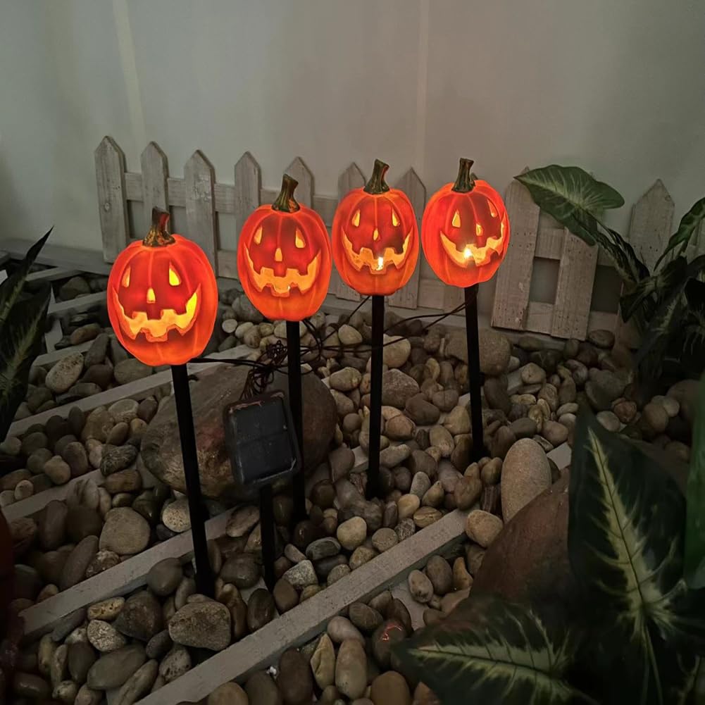 Halloween Deko Lichterbaum Zweige Rasen Lampe Halloween Kürbis Stableuchten mit Erdspieß Halloween Deko Solar Pumpkin Pathway Lights Halloween außen Wetterfest Patio Dekor Rasen Zaun