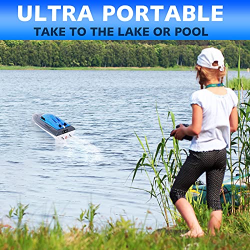 Cyiecw RC Boat, Remote Control Boat for Adults Kids Pools and Lakes Boys, Mini Racing Remote Control Watercraft Boat Toy 2.4GHz 20km/h with 2 Boat Battery (Blue)