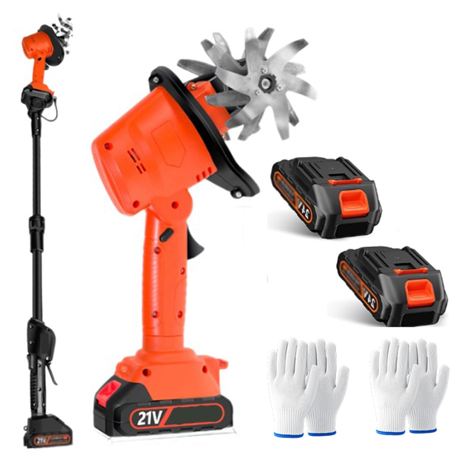 Motoculteur sans Fil Mini, Motoculteur électrique 21 V avec 2 Batteries Et Manche Long, 235 TR/Min, Profondeur Et Largeur De Travail De 10 Cm, Motoculteur électrique pour Jardin Et Pelouse.
