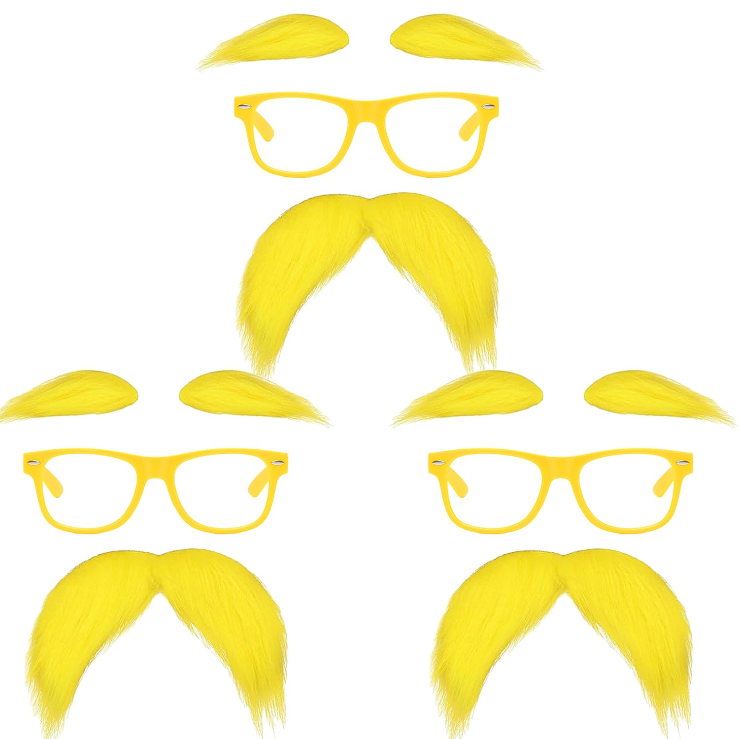 JUFYVO 3 Set Yellow Mustache and Eyebrows with Glasses Halloween Funny Disguise Glasses Cosplay Dress Up Accessories for Halloween Festival Party