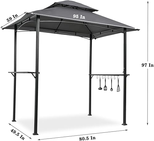 Miniatura 3 de Gazebo de parrilla de 8 x 5 pies, carpa de parrilla para parrilla al aire libre, kiosco de barbacoa de doble nivel con marco de acero, dos estantes,