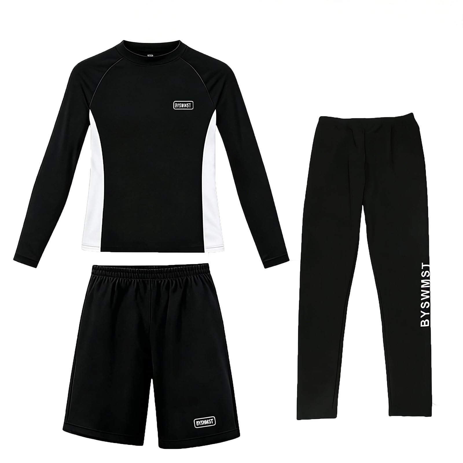 Generico Costumi da Bagno Uomo Rash Guard 3 Pezzi con Maglietta Maniche Lunghe, Pantaloni Lunghi e Corti Muta Nuoto Acque Libere Costume Surf Snorkeling per Estivo Spiaggia Hawaiana Vacanze,