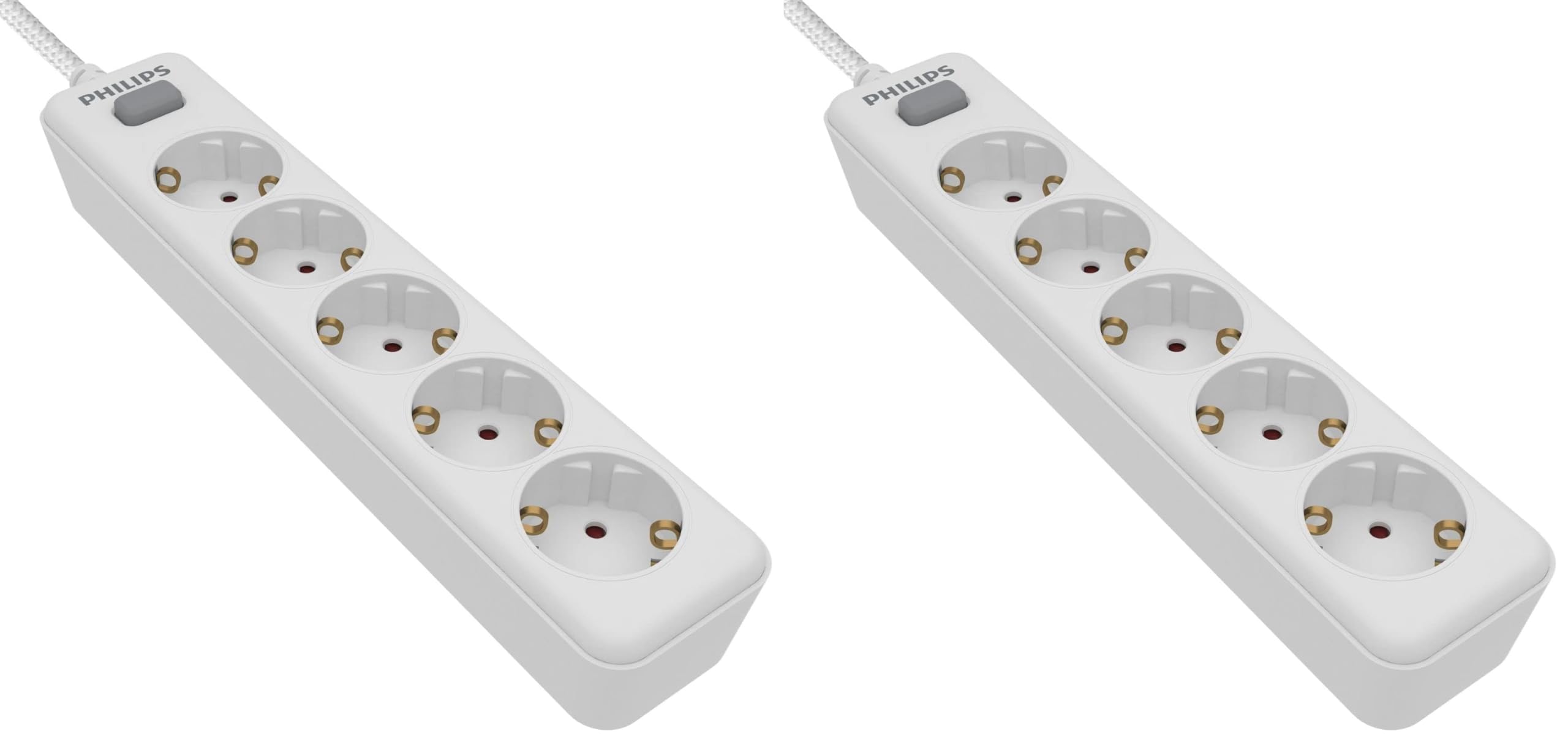 Regleta de 5 enchufes para evitar la falta de espacio con cable trenzado Philips 4