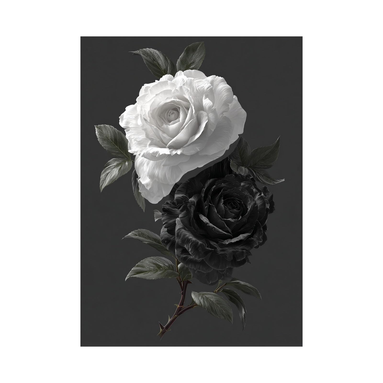 Huyeei Black And White Black White Abstract Art Canvas Paintings Double Roses Blooms Grey Neutral Wall Art For Living Room, For Bathroom Hallway, Bedroom Etc.(Black And White)-70X100cm Unframed