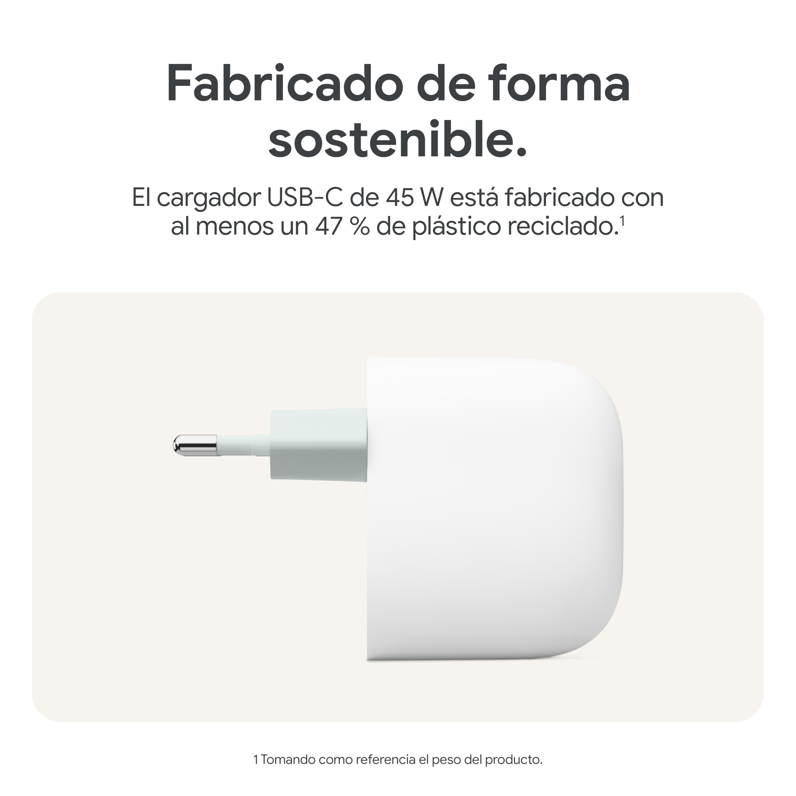 Cargador USB-C de 45 W de Google - Cargador de teléfono Pixel de Carga rápida - Compatible con los Productos de Creado por Google y Otros Dispositivos USB-C® - Nieve