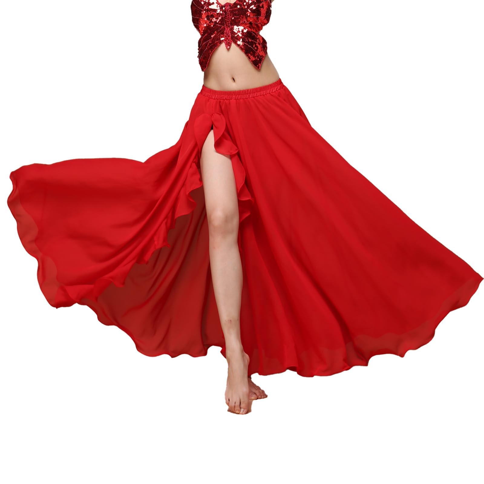 Baisdan Jupe Danse Orientale en Chiffon à Fente, Jupe Flamenco Femme pour Pratique, Cours et Spectacle