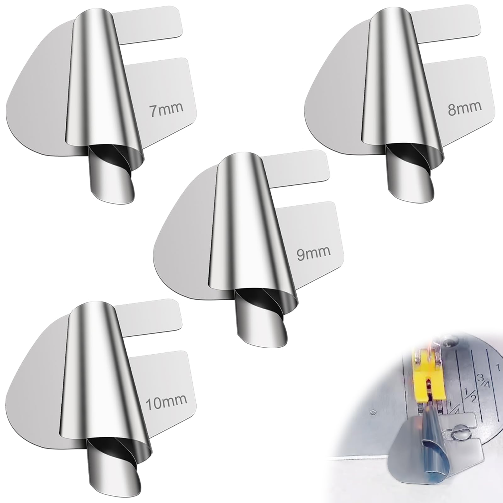 Sewing Rolled Hemmer Foot，4Pcs 7/8/9/10mm Sizes Wide Rolled Hem Presser Foot,Precision Edge Stitcher for Sewing Machine,Universal Sewing Accessories and Tools