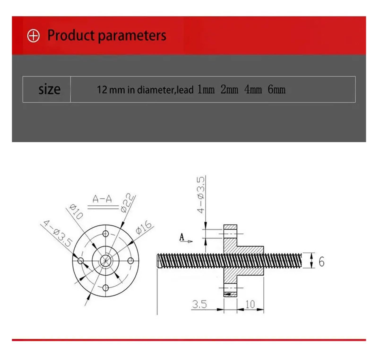 T6 śruba pociągowa ze stali nierdzewnej 304, średnica 6 mm, skok 1 mm, długość 350 mm, z miedzianą nakrętką (Picth 1 mm lead 1 mm)