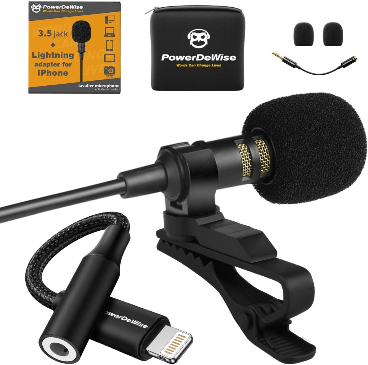 Professional Grade Lavalier Microphone with Adapter Compatible with iPhone - Lapel Microphone for iPhone 5 6 7 8 X 11 Pro Max - iPhone Compatible External Microphone - iPhone XR, XS, XS Max Microphone