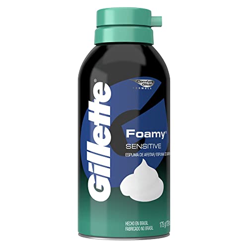 Gillette Foamy Senstive Espuma de Barbear Densa e Rica, Ideal para Homens com Pele Sensível 179mL