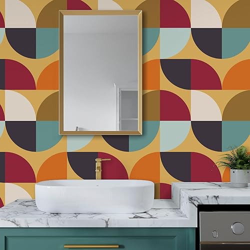 Miniatura 4 de VaryPaper Papel tapiz geométrico abstracto para despegar y pegar, papel de contacto geométrico moderno para gabinetes, impermeable, autoadhesivo,