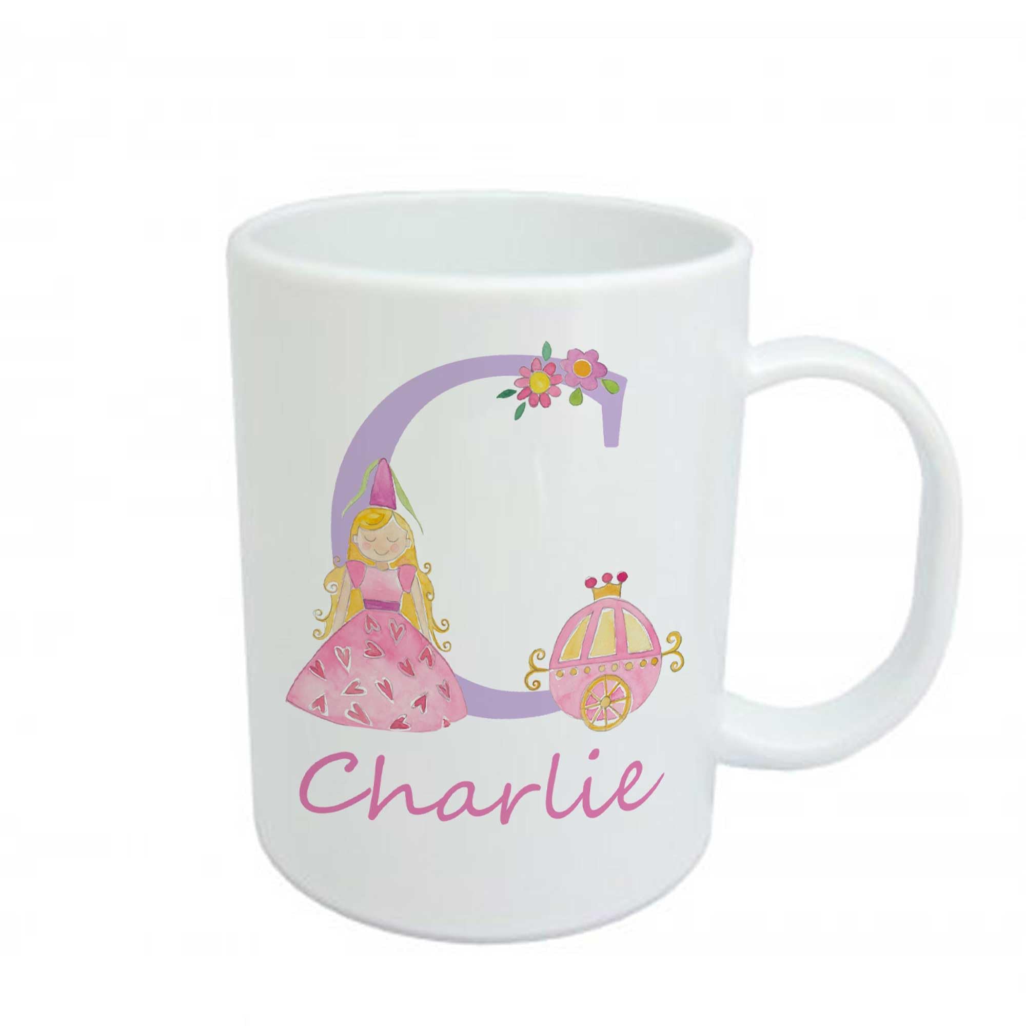 Tigerlilyprints Personalised Kids Plastic Mug with Name – Girls Unbreakable Beaker Cup 9cm – Custom Toddler Drinking Mug – Birthday, Easter Gift, Outdoor Cup for Children (printess I)