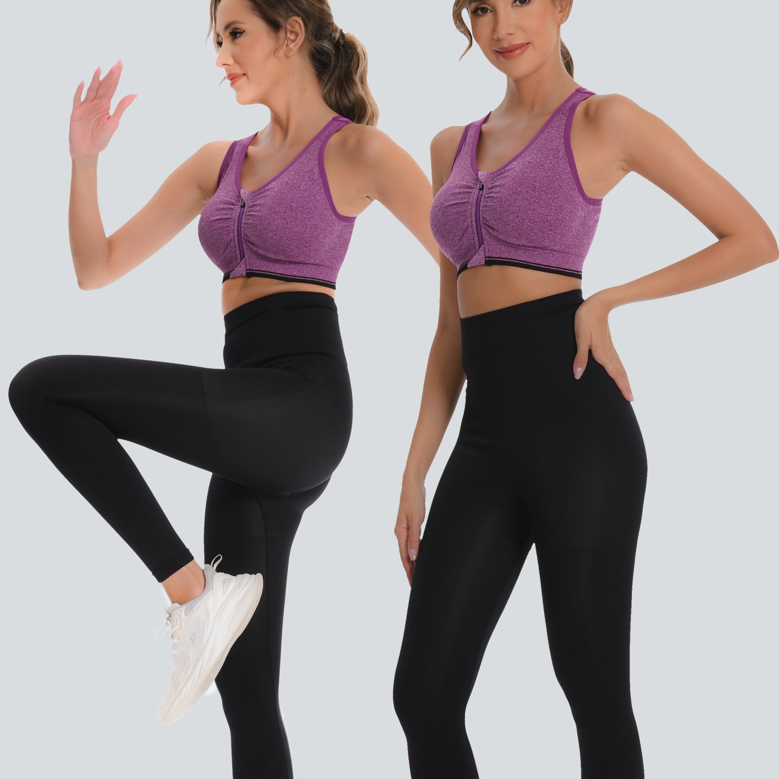 Sujetador Deportivo Mujer Racerback Cremallera Frontal Impacto Medio Sport Bra con Relleno 2 Pack