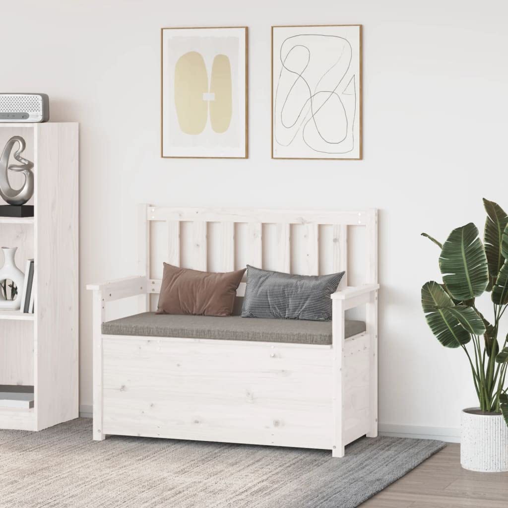 Banc blanc en pin massif pour créer un coin lecture cosy dans le salon