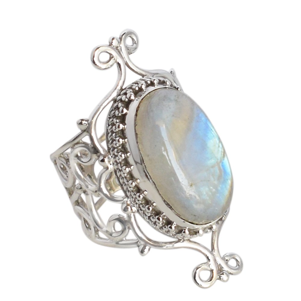 Bague pierre de lune arc-en-ciel, le cadeau bohème idéal en argent - 8