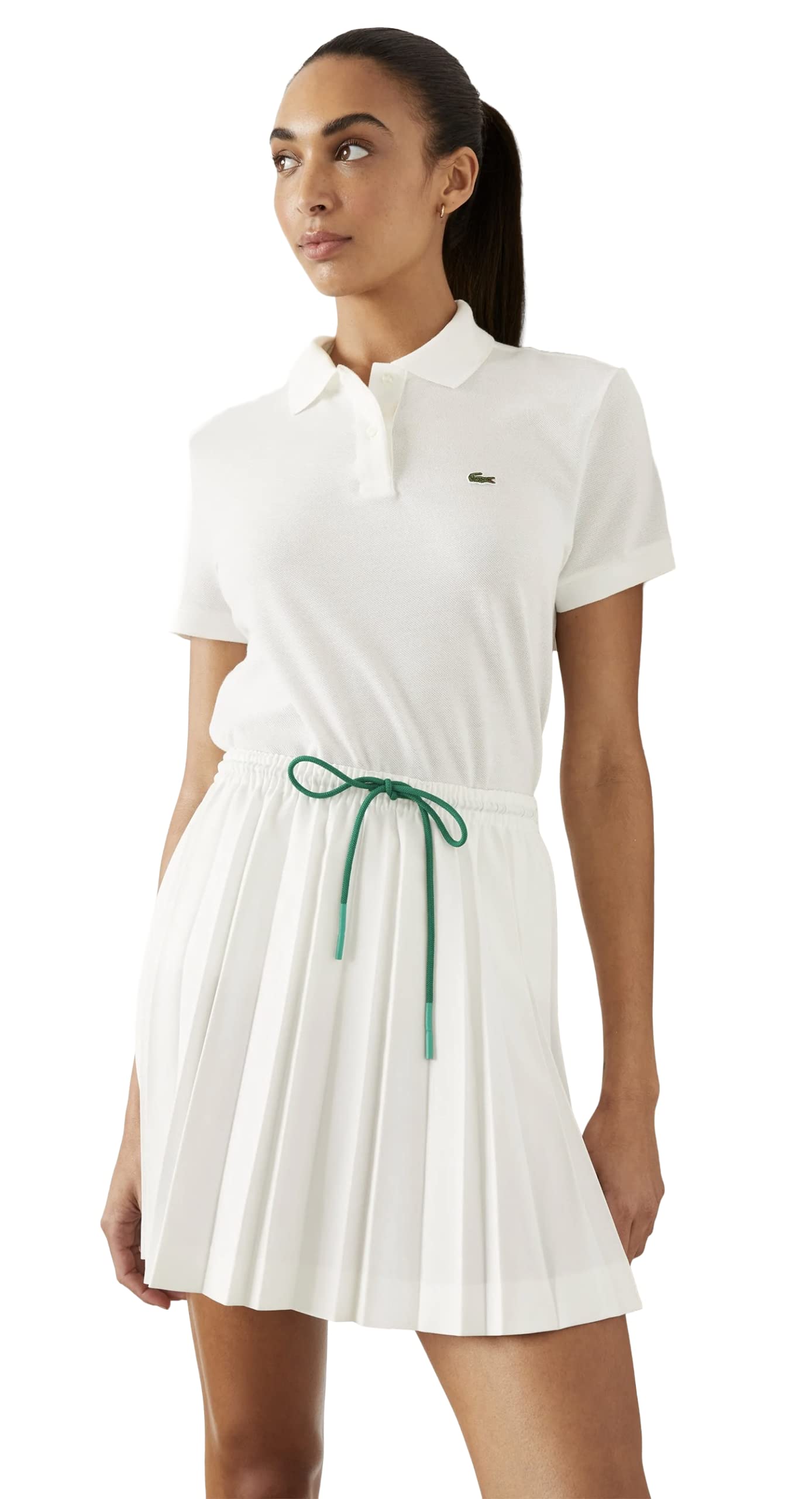 Lacoste Womens Live Heritage Short Pleated Drawstring Skirt White