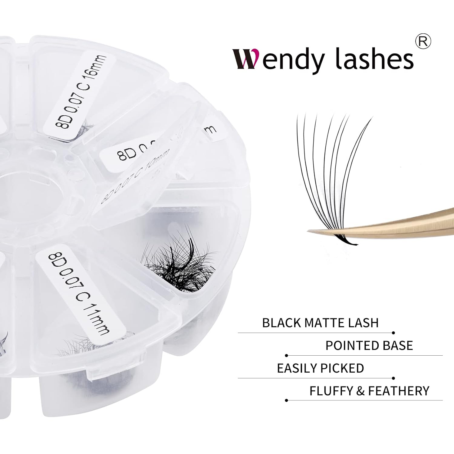 Volume Lash Extensions 8D Premade Fans Eyelash Extensions 500 PCS 0.07mm 9-16mm Mixed C/D Curl Short Stem Premade Volume Eyelash Extensions Pointed Base Fans (500PCS-8D-0.07-D, 9-16mm Mixed Tray)