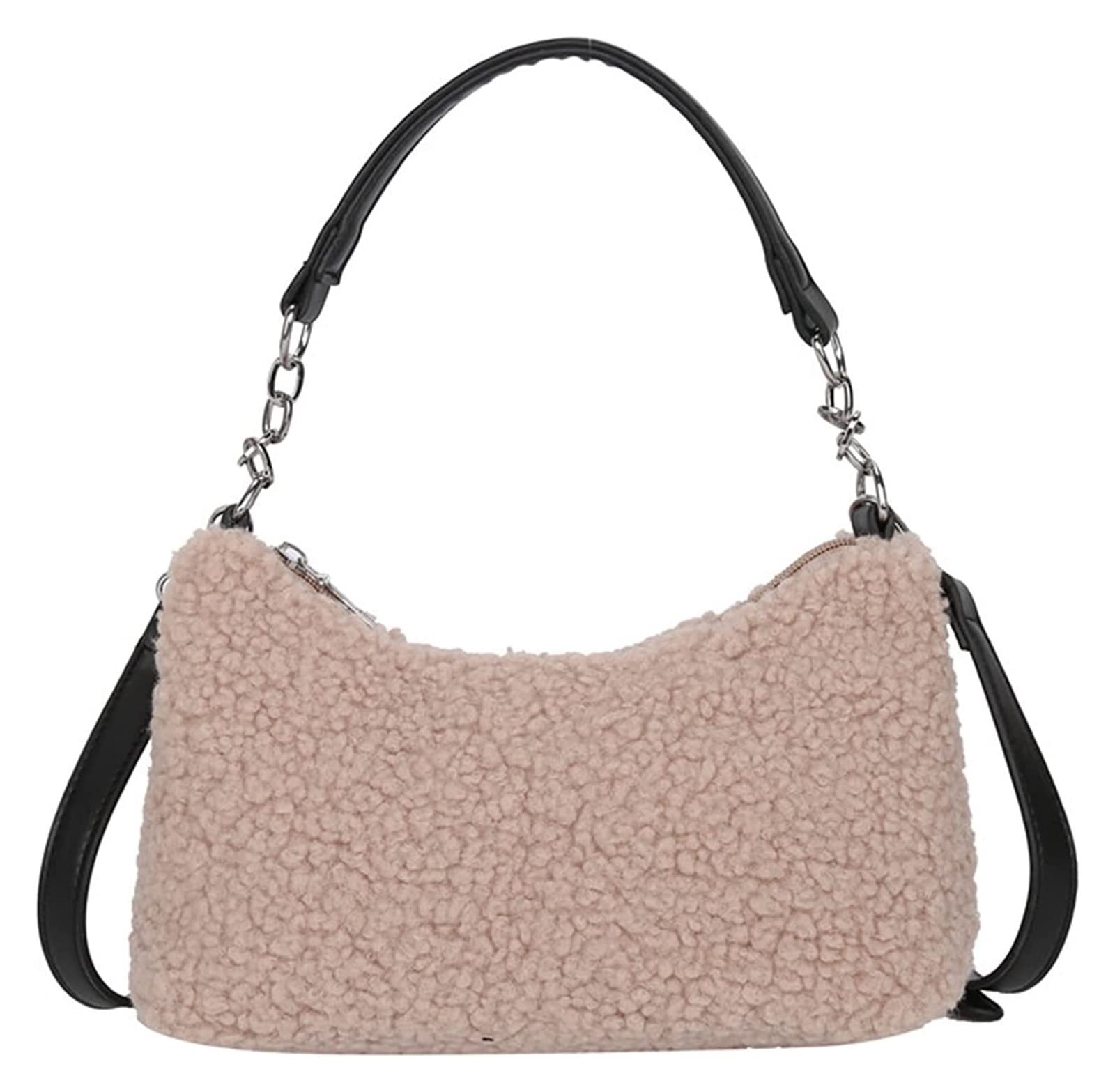 Zymr Women's 1-Khaki Plush Underarm Bag Trendy Crossbody Bag Fluffy Shoulder Bags Faux Fur Purse (Color : )