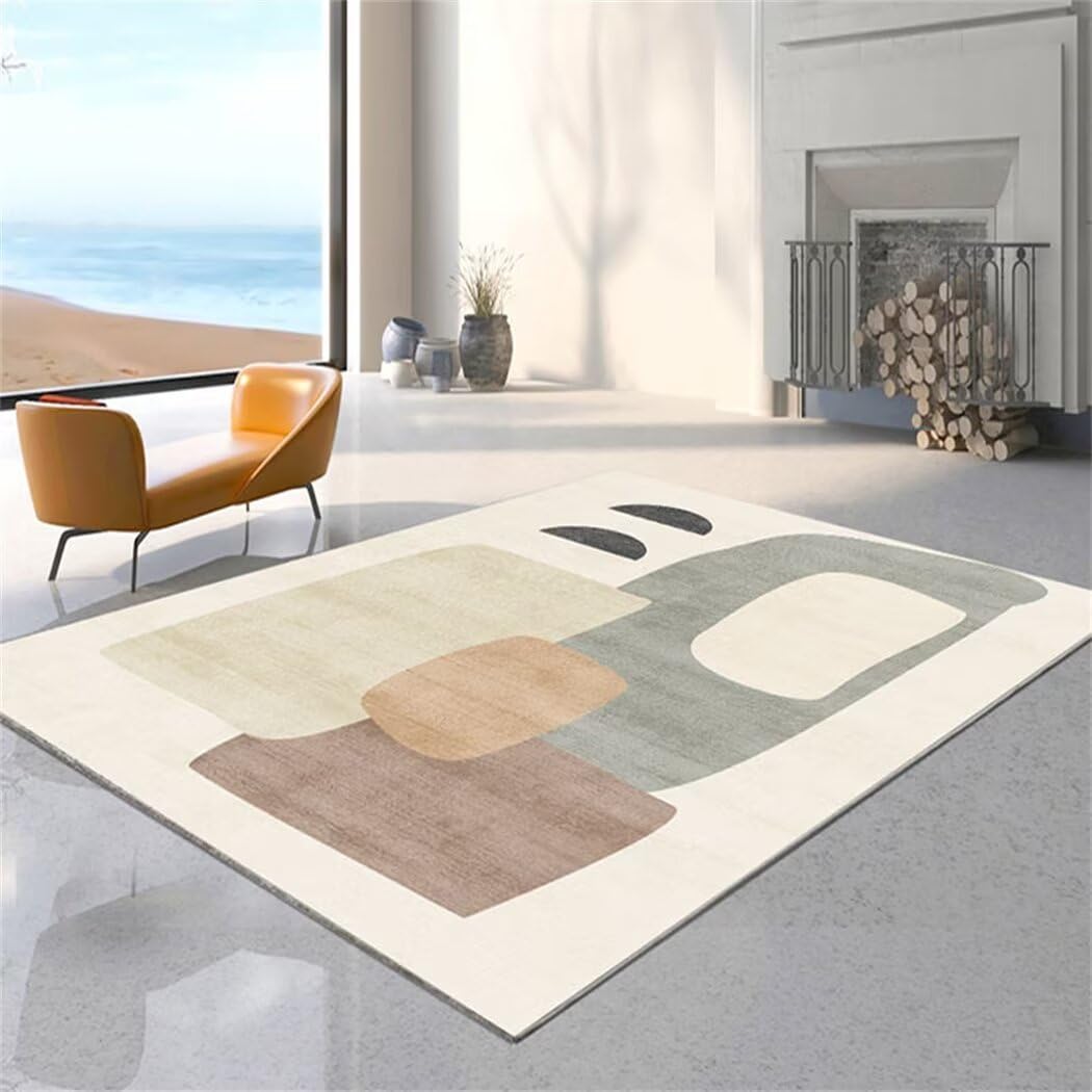 Tapis doux et lavable 140x200 beige style simple moderne