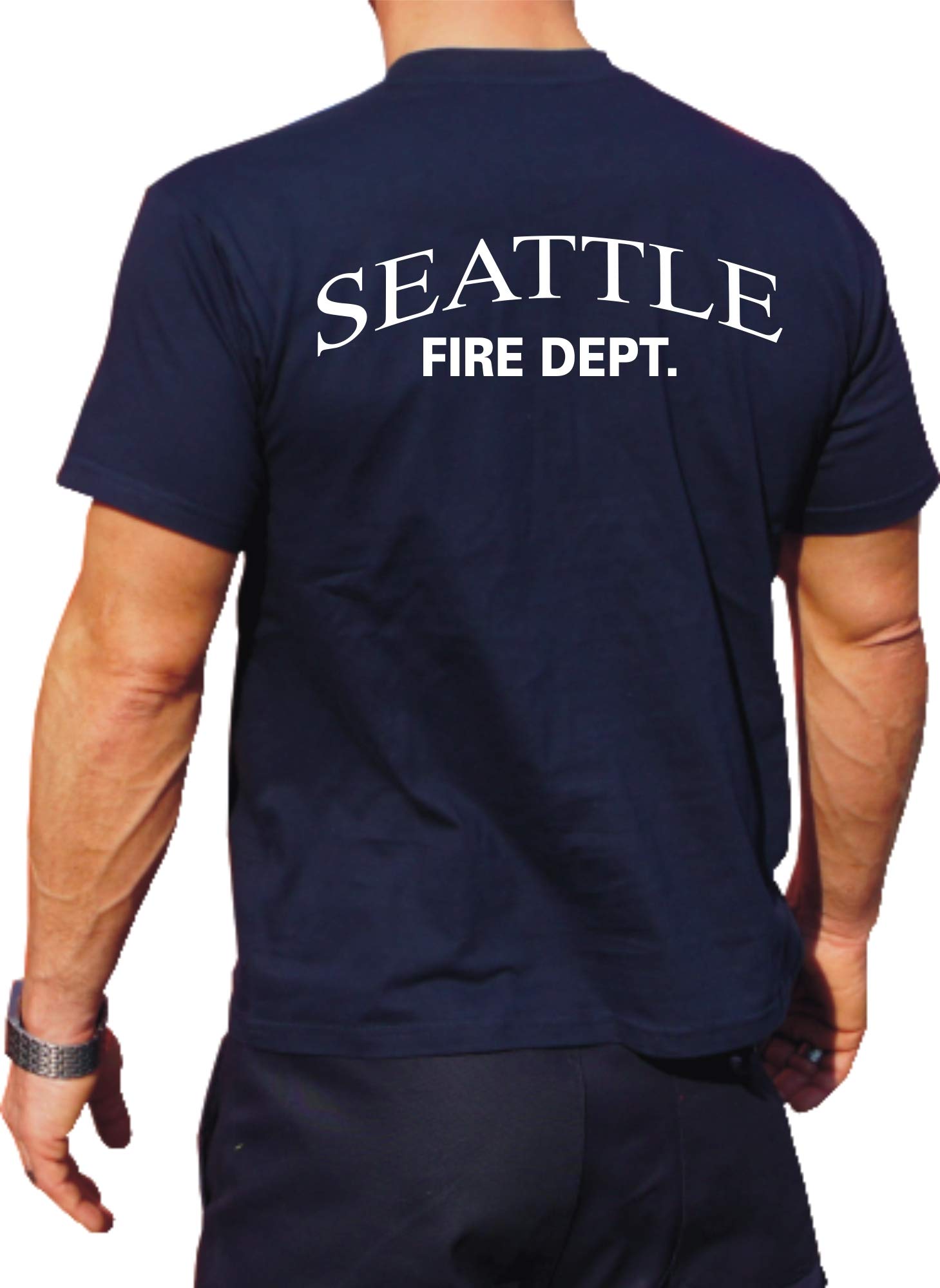 Feuer1 Men's Blue T-Shirt, Seattle Fire Dept. Work - Medium